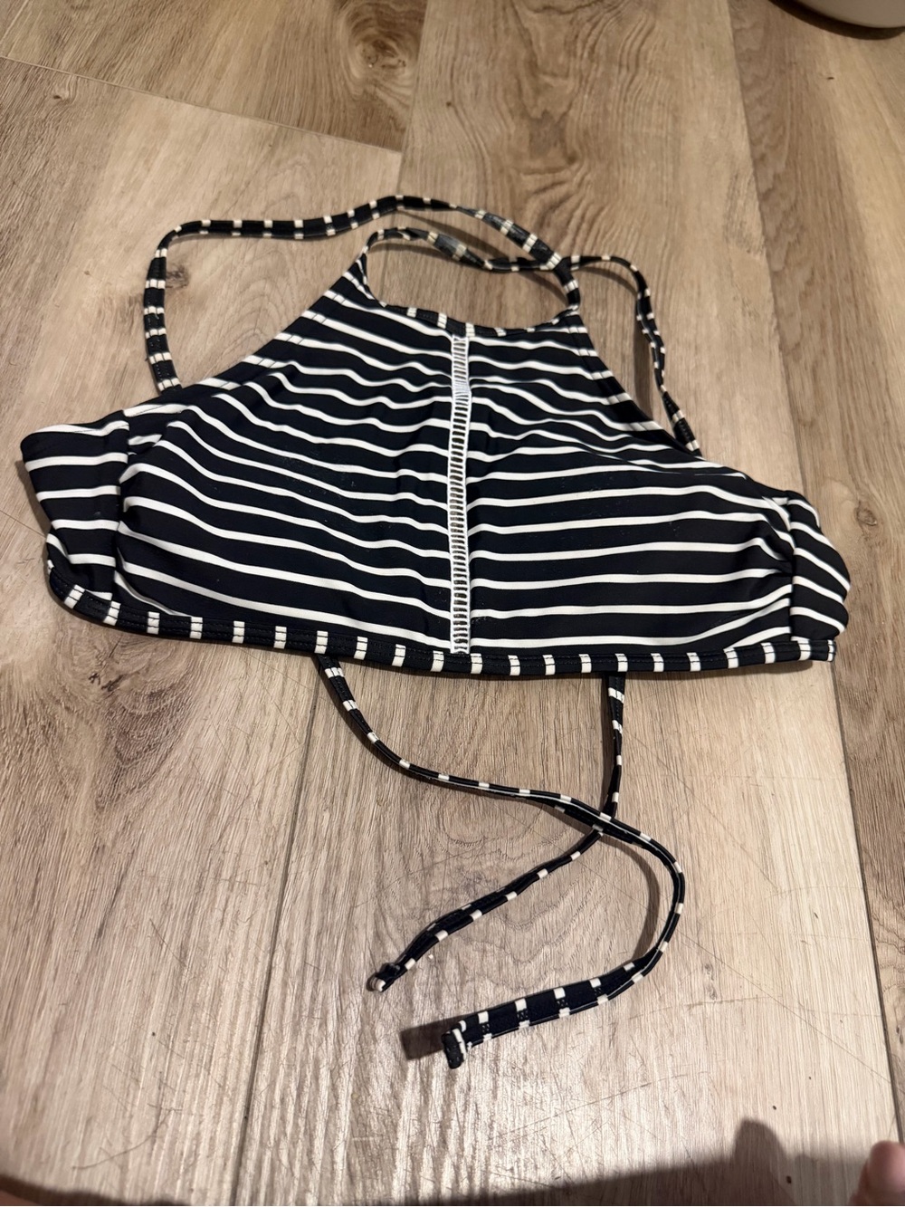 Striped Black High-Neck Bikini Top